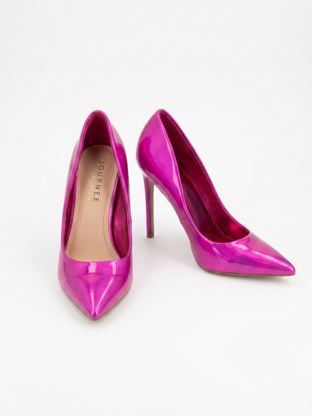 Journee Collection Fuchsia Metallic Pointed-Toe Stiletto Pumps
